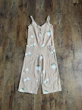 Women’s Daisy Wide Leg Overalls Sleeveless Jumpsuit Pockets Tan